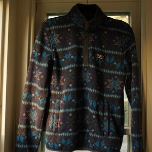 L.L. Bean Geometric Fleece Pullover in Blue and Brown